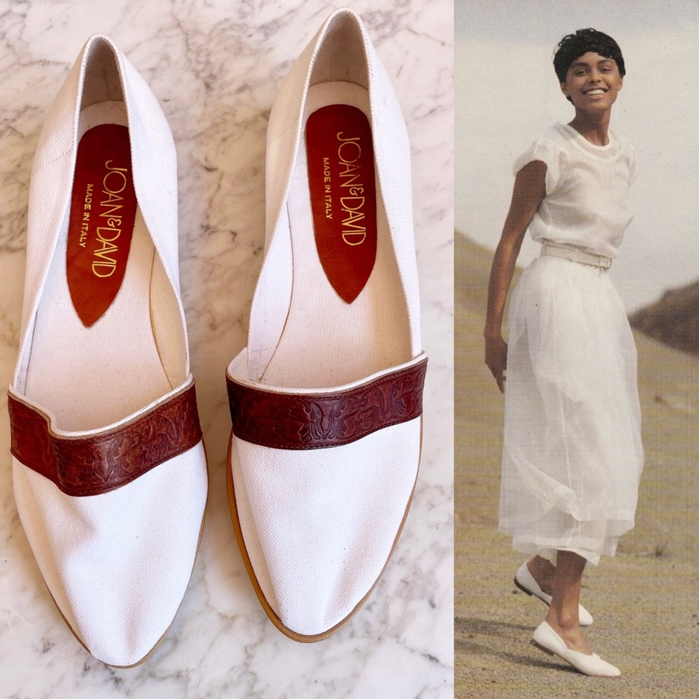 Vintage 80s Italian Canvas and Leather Slip on Espadrille - Picture 9 of 16